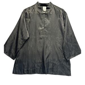 Natori Women Blouse Silky‎ Black V Neck 3/4 Sleeves Size Small Holidays